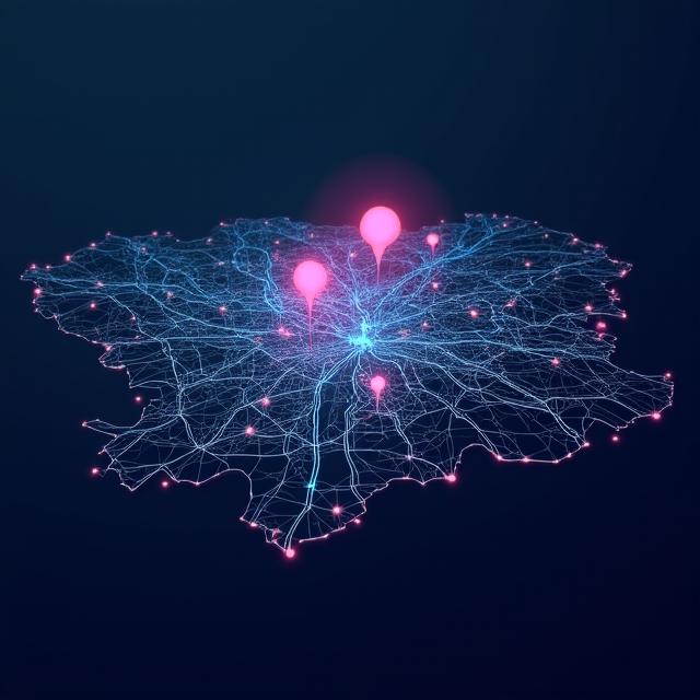 Mappa stilizzata di Torino e Piemonte con indicatori di tendenza neon